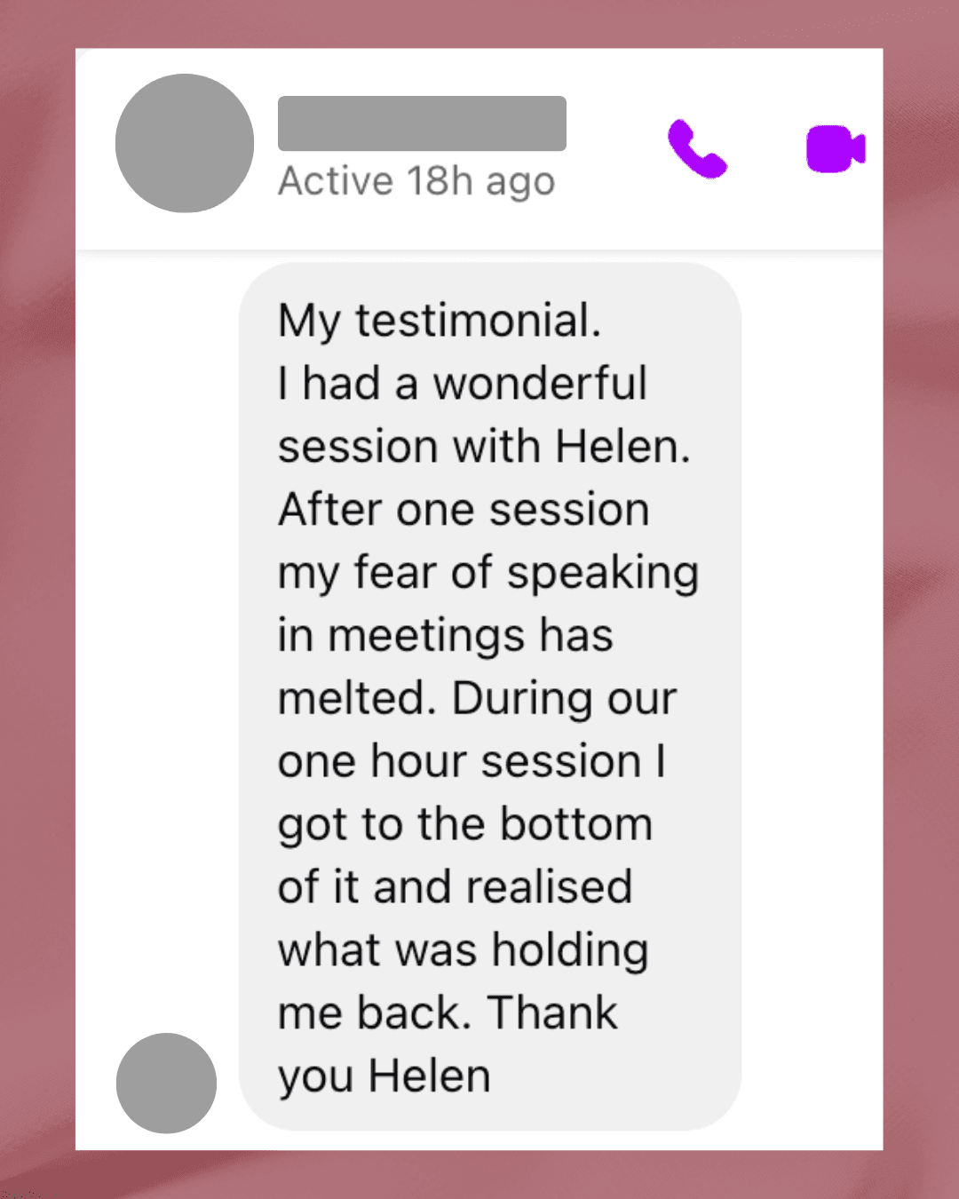 Anonymized client testimonial screenshot 3