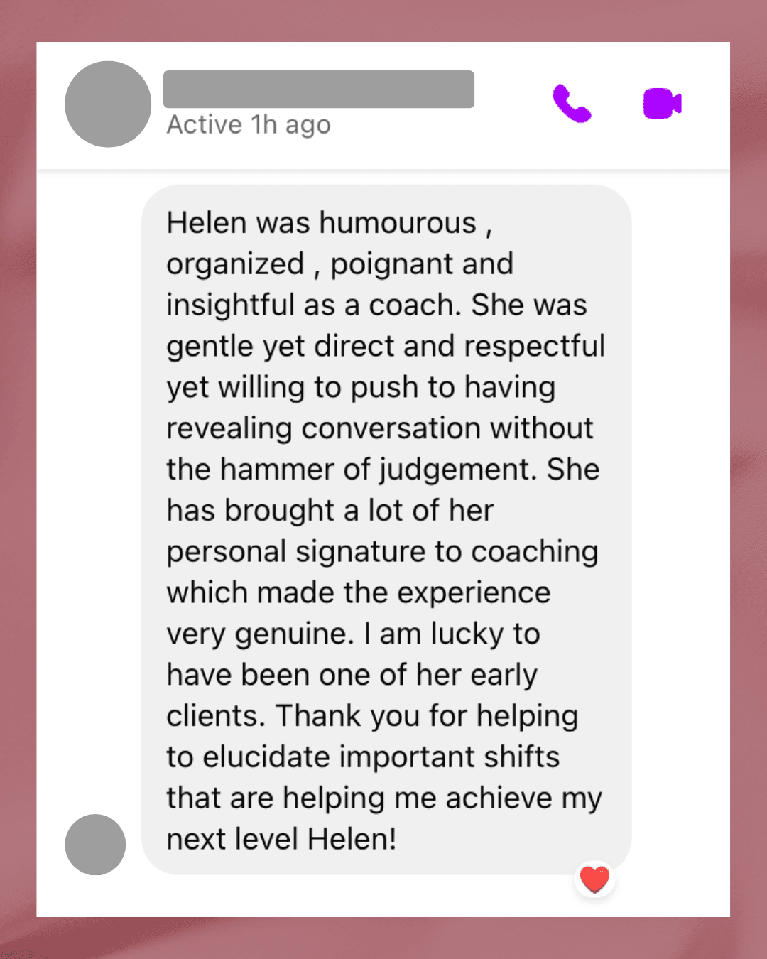 Anonymized client testimonial screenshot 4