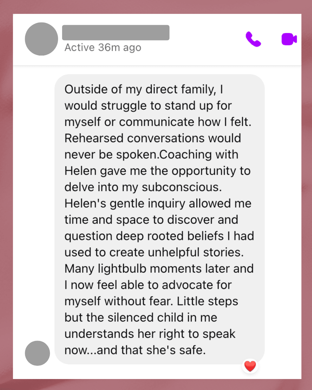 Anonymized client testimonial screenshot 6