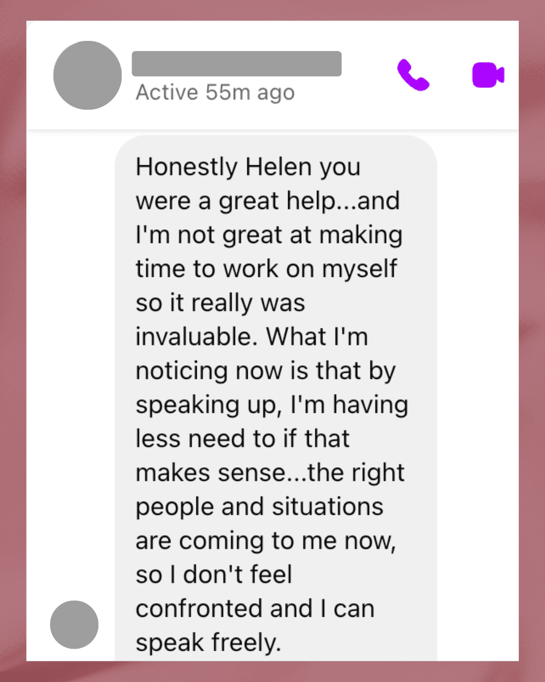 Anonymized client testimonial screenshot 7