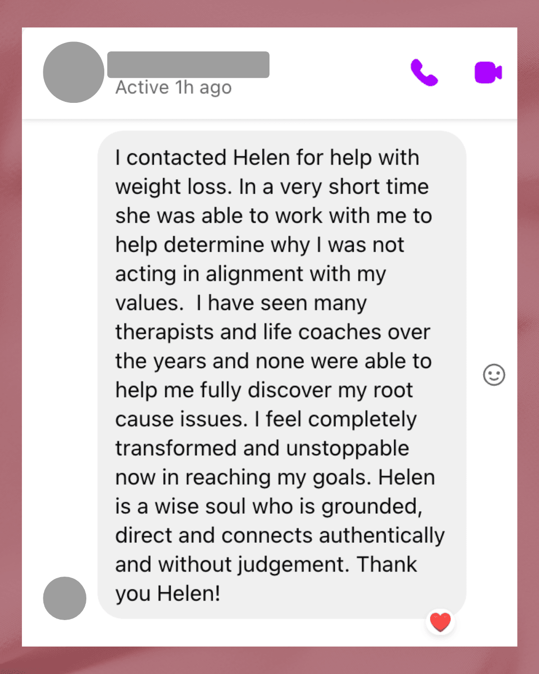 Anonymized client testimonial screenshot 8
